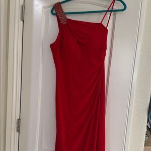 Cache Vibrant Red One-Shoulder Dress